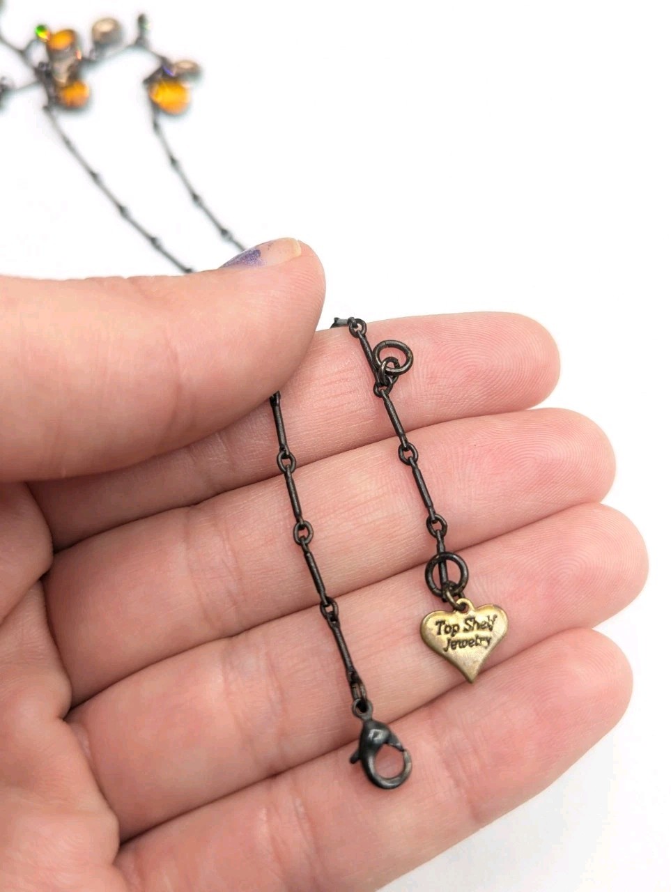 Top Shelf Bezel Crystal / Glass Rhinestone Charm Dangle Dark Metal Necklace