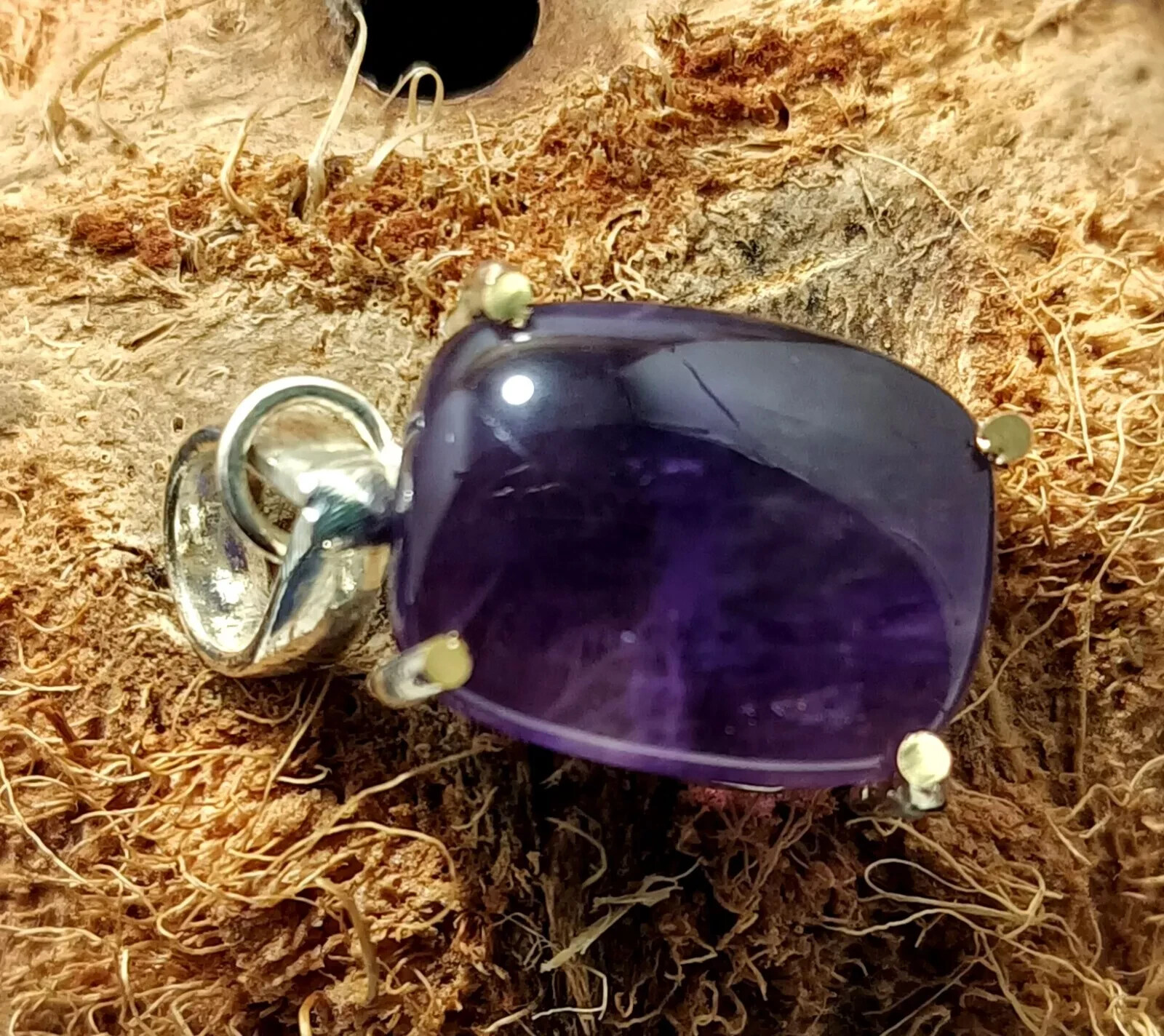 Flawless Natural PURPLE Amethyst 24.90 Ct Sterling Silver Cabochon A++ Pendant
