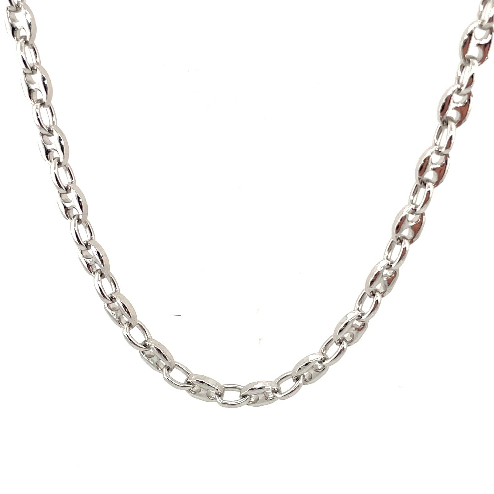 Sterling Silver Rhodium 3.4mm Margarita / Cable Link .925 Italian Chain 20”