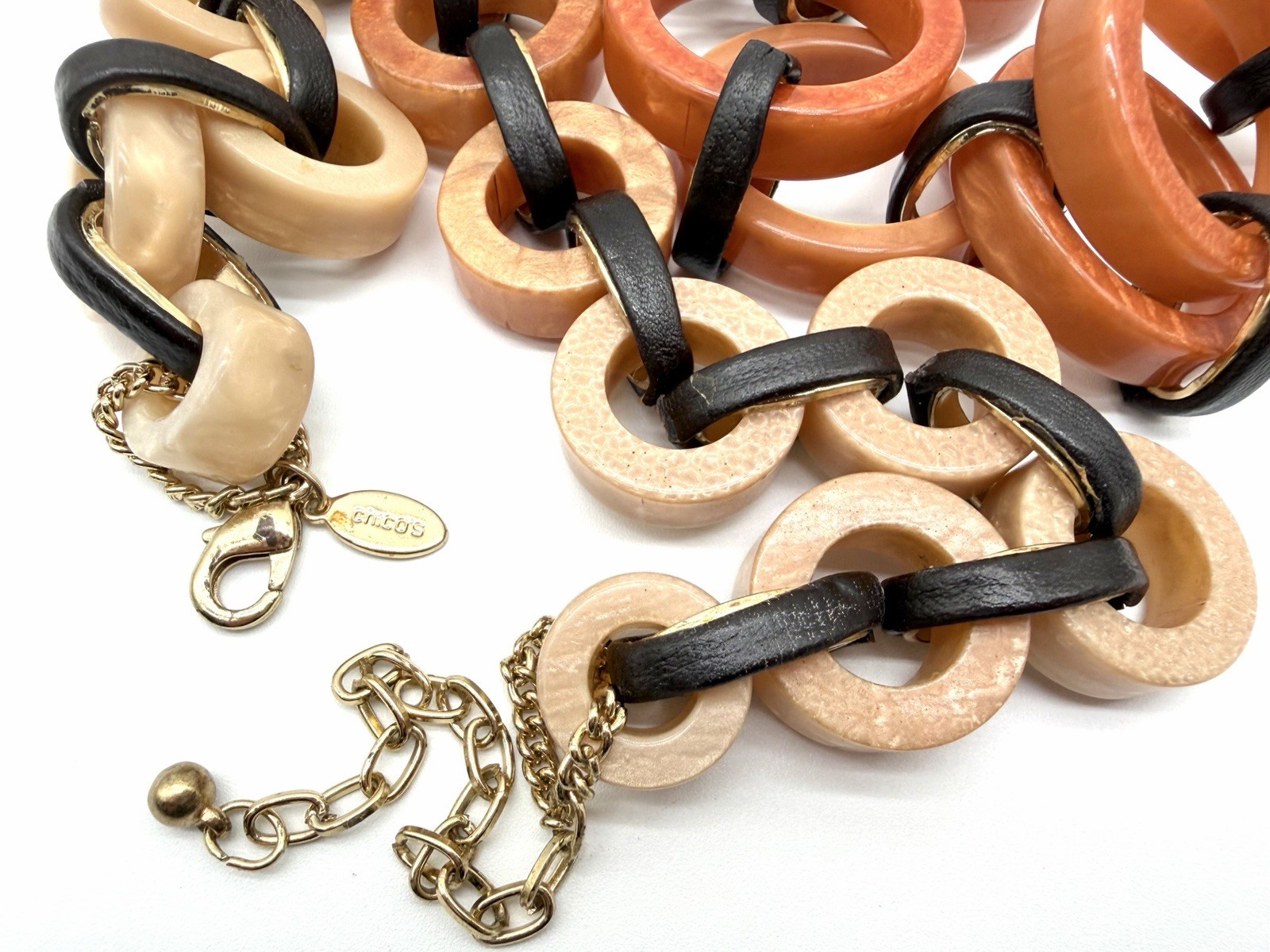 CHICOS Warm Tones Marbled Swirled Lucite & Faux Leather Chunky Links