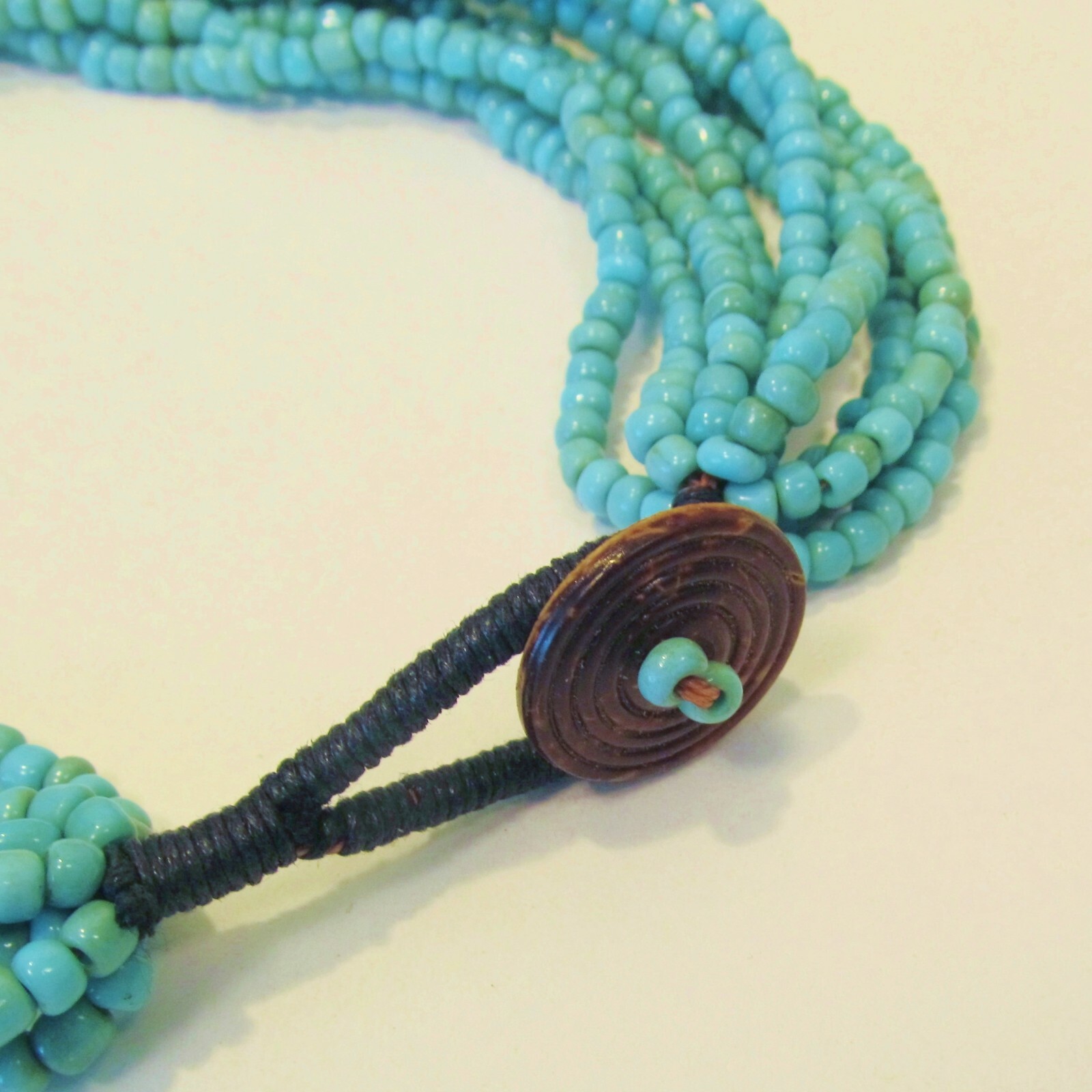 16″ Multi Strand Aqua Turquoise Color Handmade Seed Bead Statement Necklace