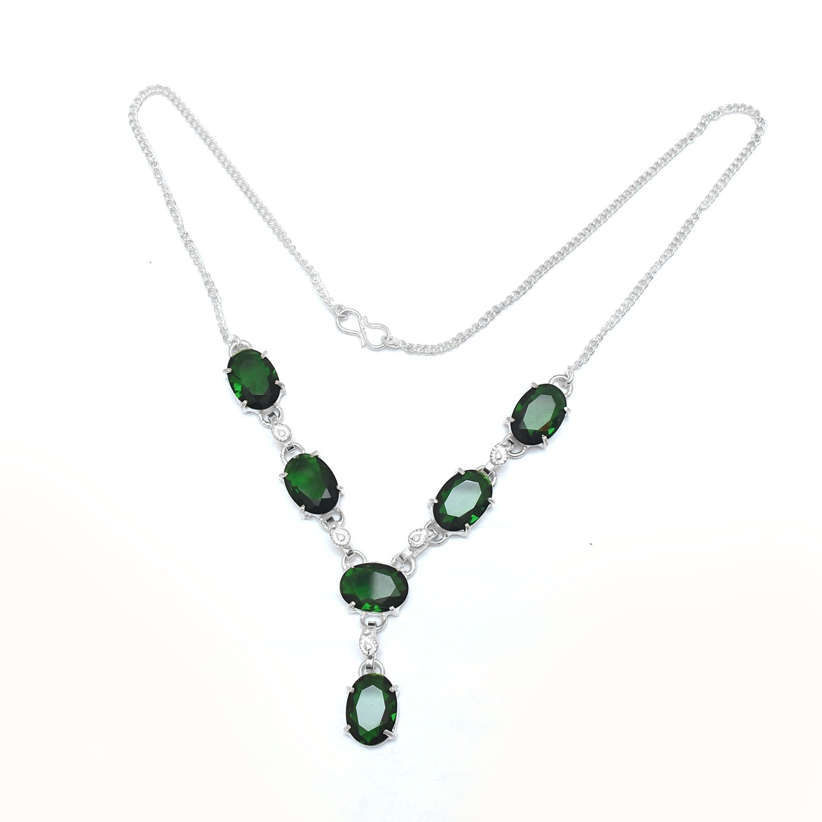 Lab-Created Emerald Gemstone Ethnic Handmade Necklace Jewelry 18 Gms N-1391