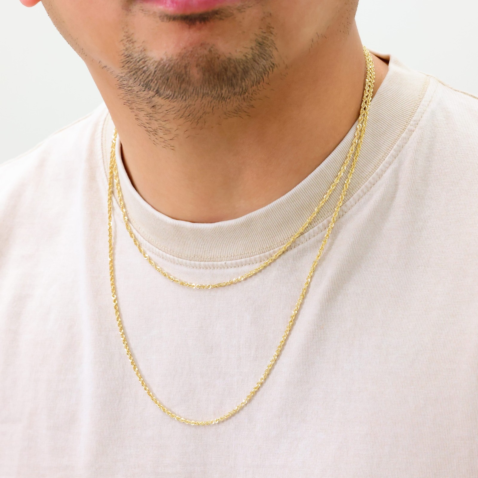 14K Yellow Gold 1mm-4mm Laser Diamond Cut Rope Chain Necklace Men Women 16″- 30″