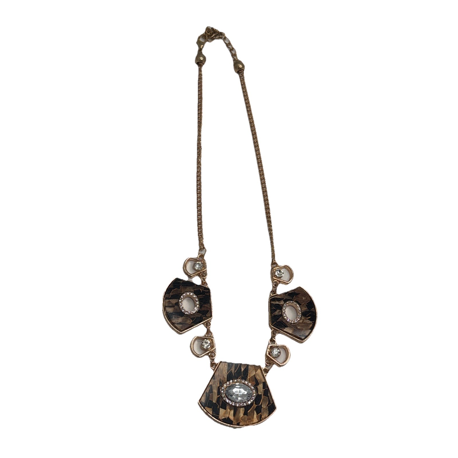 Gold Necklace 16” With Pendants And Stones