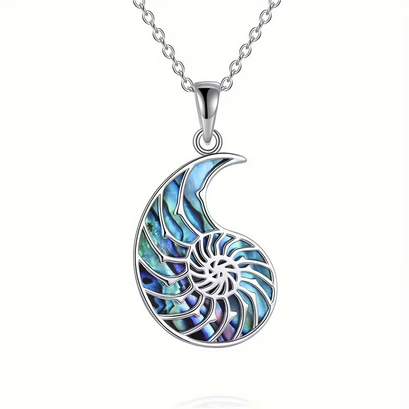 Blue Hollow Out Conch Shell Pendant Necklace- 18 inches