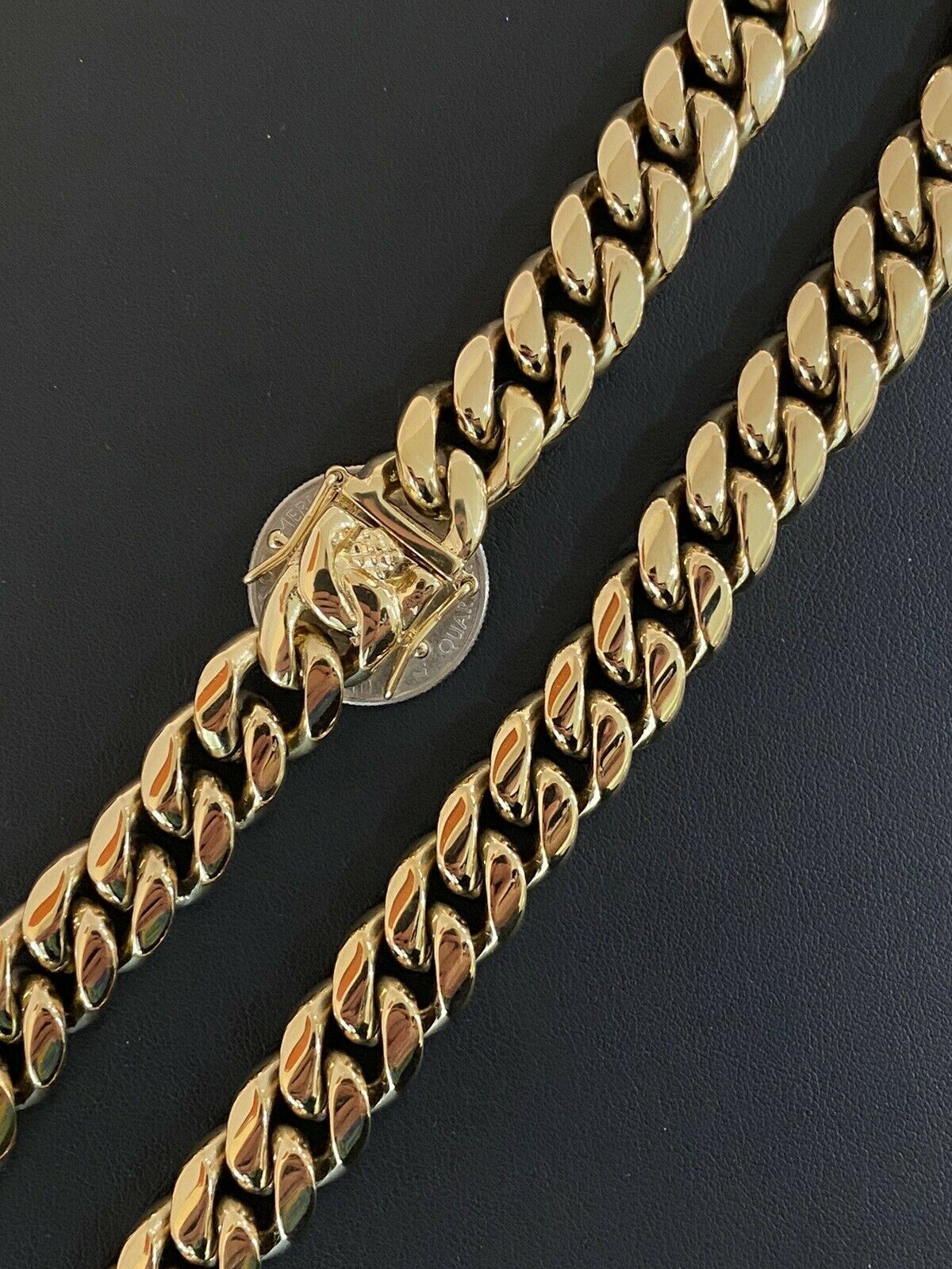 14mm 20″ Mens Real Miami Cuban Link Choker 14k Gold Plated Over Stainless Chain