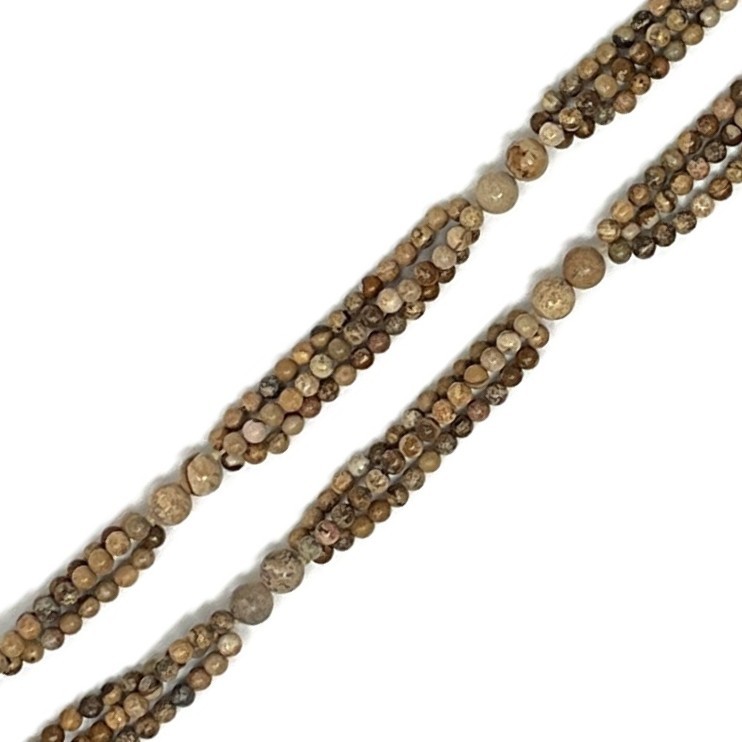 32″ Leopard Skin Jasper Necklace – 3 Strand – 5mm & 10mm Bead Pattern – Natural