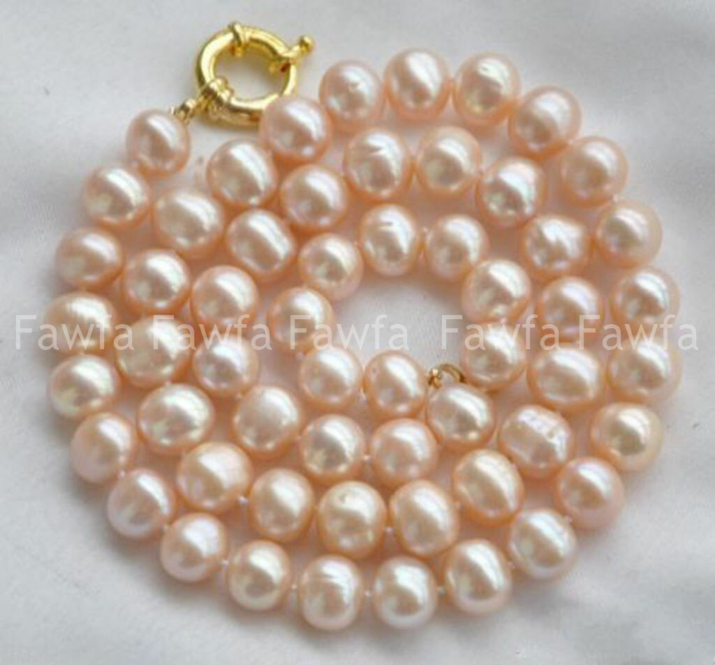 10-11mm Genuine Natural Pink Akoya Freshwater Cultured Pearl Beaded Necklace 18″
