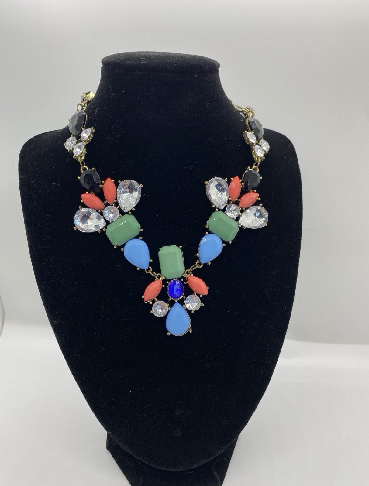 Imitation Faux J. Crew Neon Crystal Statement Necklace, Lime/black/pink/blue