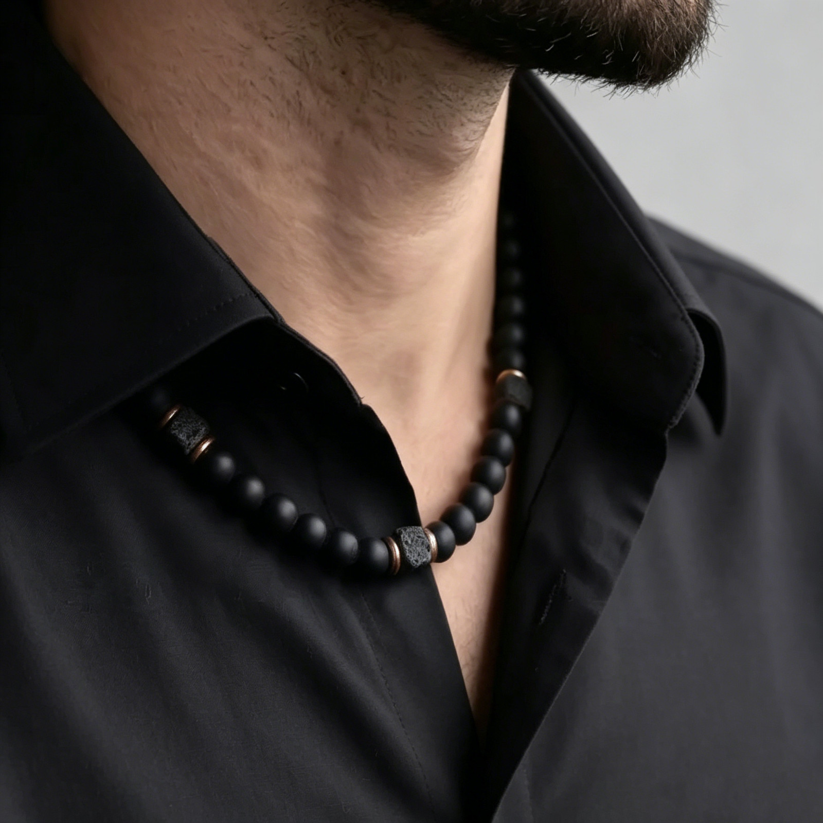 Men’s Black Onyx Lava Stone Necklace 10mm Matte Beads Protection Grounding