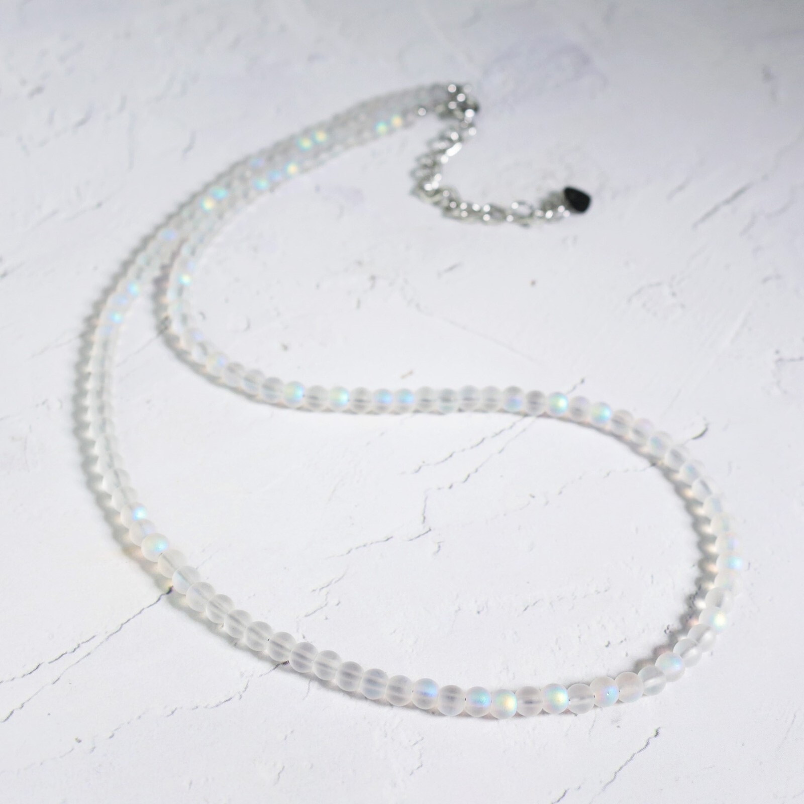 Angel Aura Quartz 4mm Bead Choker Moonstone Healing Crystal Necklace Handmade