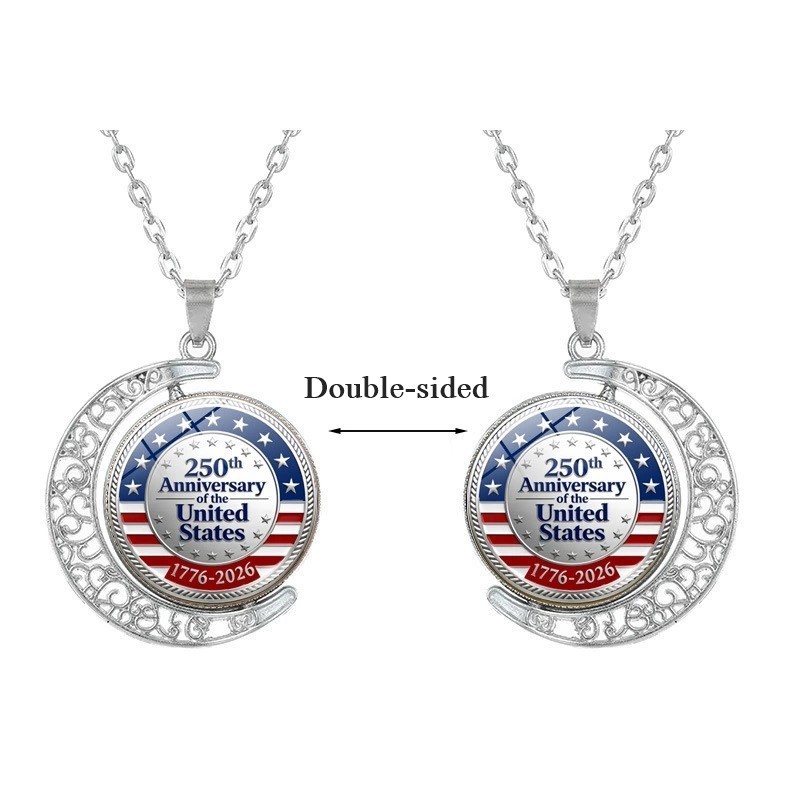 American 250th Anniversary Double-Sided Rotating Moon Alloy Necklace