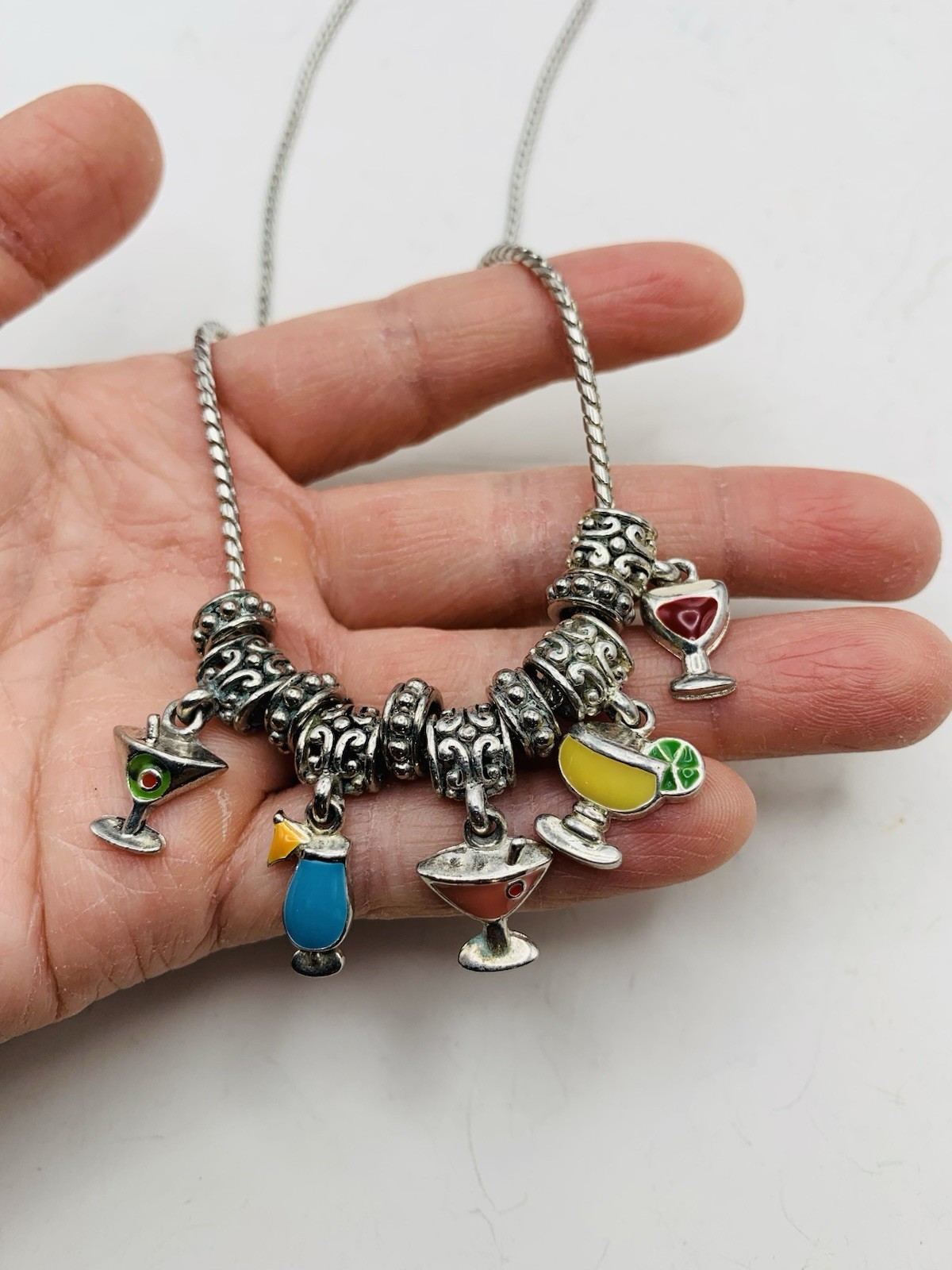 Fun Flirty Colorful Enamel Cocktails Margaritas Summer Drinks Charm 18” Necklace