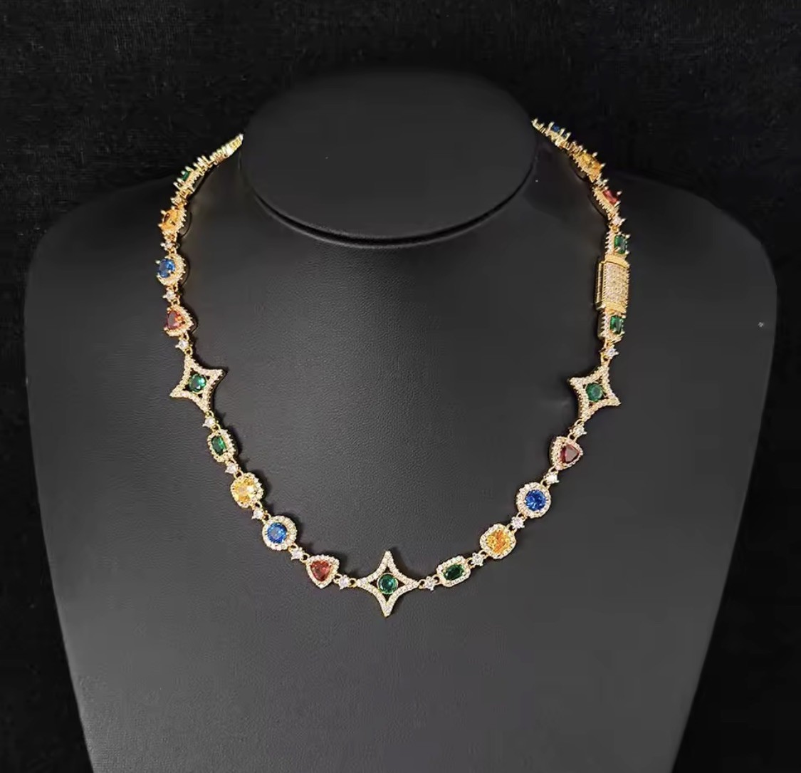 colorful gemstone necklace cz