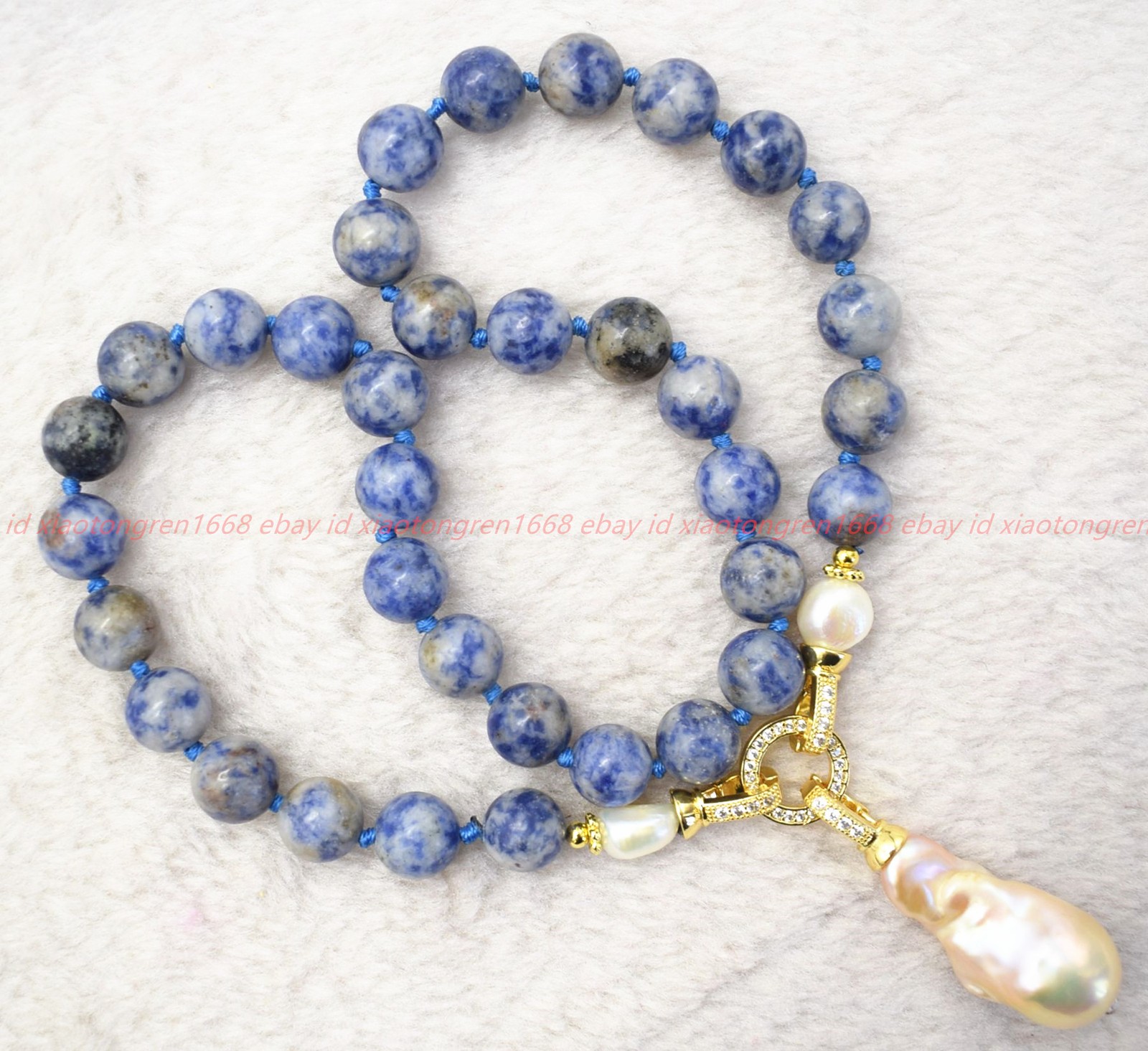 Natural 6/8/10/12mm Blue White Jade White Baroque Pearl Pendant Necklace 16-28in