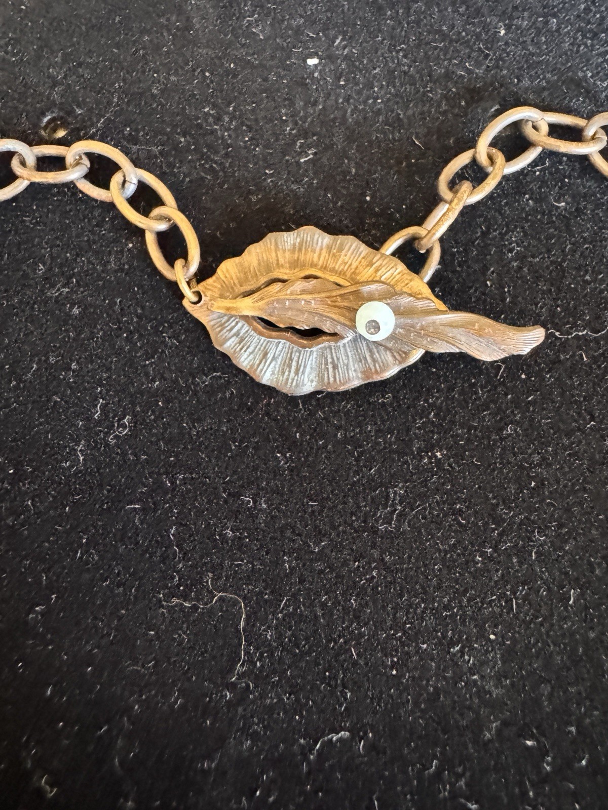 Vintage African Dark Bronze Crocodile Pendant brass Necklace with blue stone