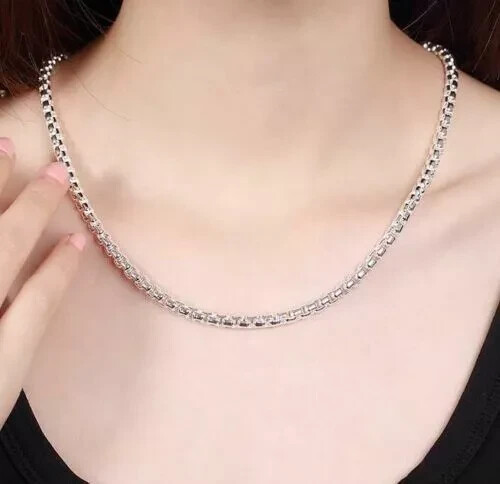 18″-24″ Mens Womens 925 Sterling Silver 4mm Smooth Round Box Link Chain Necklace