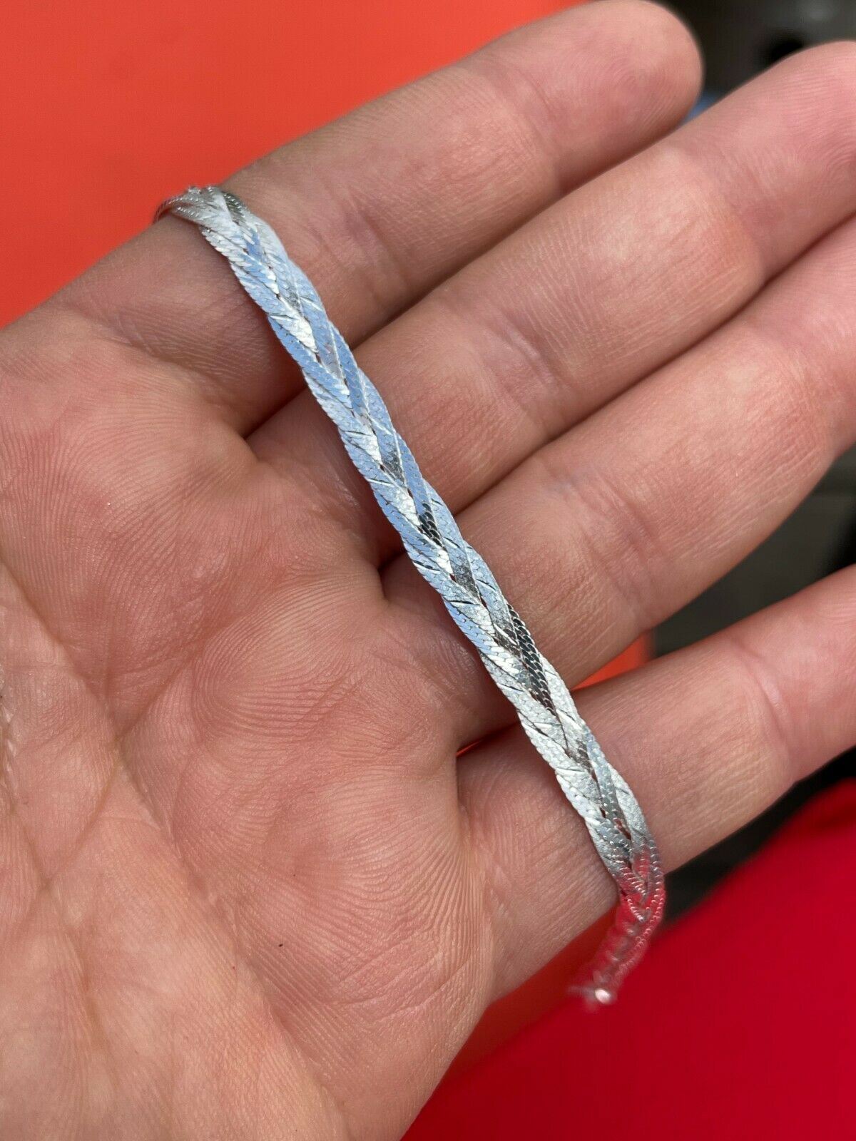 Ladies Solid 925 Sterling Silver Braided Herringbone Chain Necklace 6mm 14″-22″