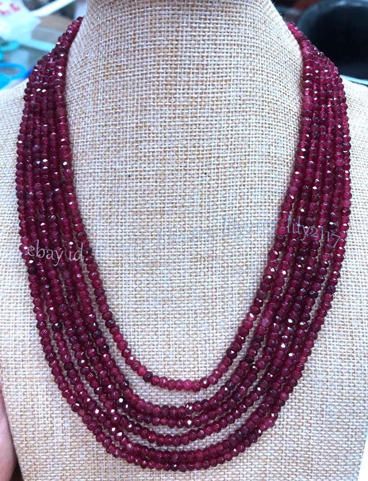 6Rows 2x4mm Natural Red Garnet Faceted Rondelle Gemstone Beads Necklace 17-22 in