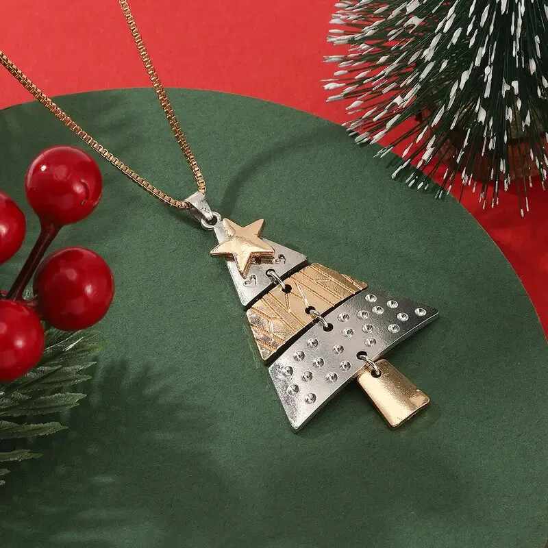 Festive Alloy Christmas Tree Necklace Holiday Theme Christmas Party Gift New