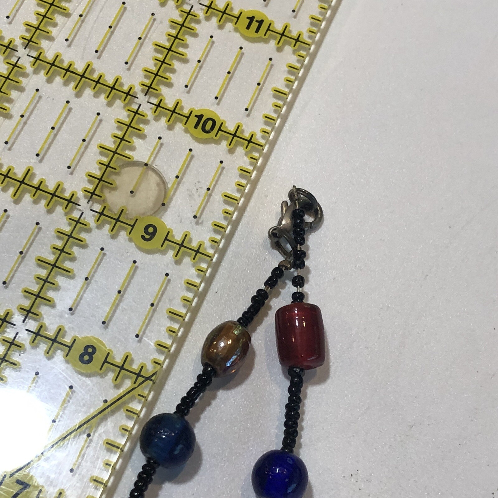 Glass Beaded Necklace 18” Multicolored With Iridescence Black Seed Bead Spacers