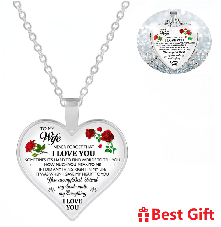 To My Wife I Love You Husband Heart Rose Necklace Birthday Anniversary Gifts NEW