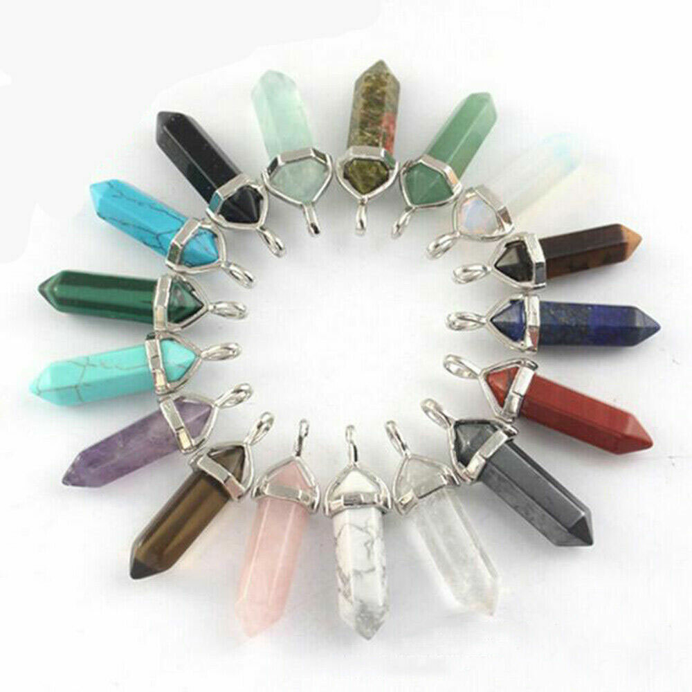 Set Of 32 Natural Quartz Crystal Point Chakra Healing Pendant Necklace Stones