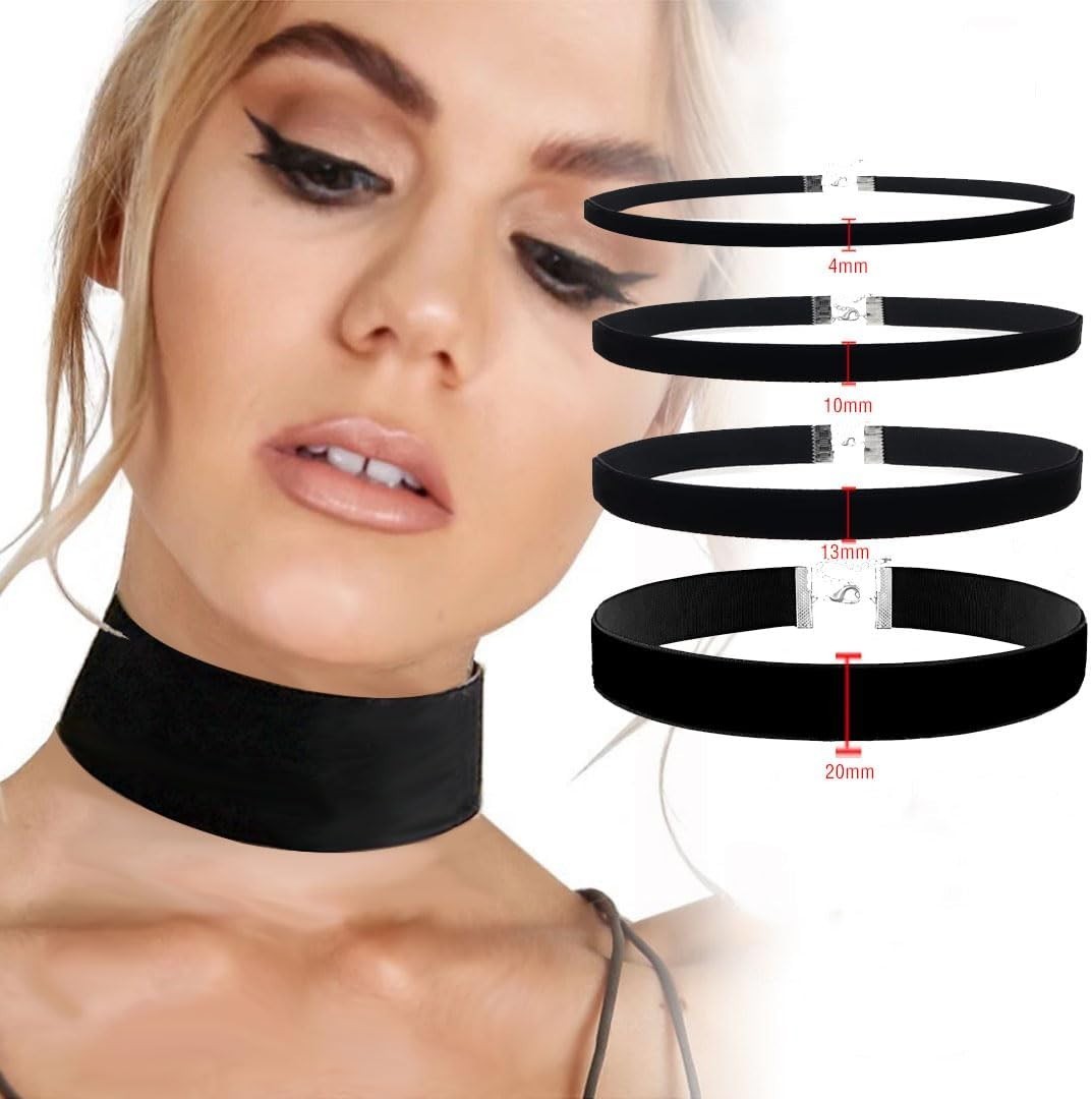 4PCS Black Choker for Women Black Lace Velvet Chocker Set Layered Classic Cho…