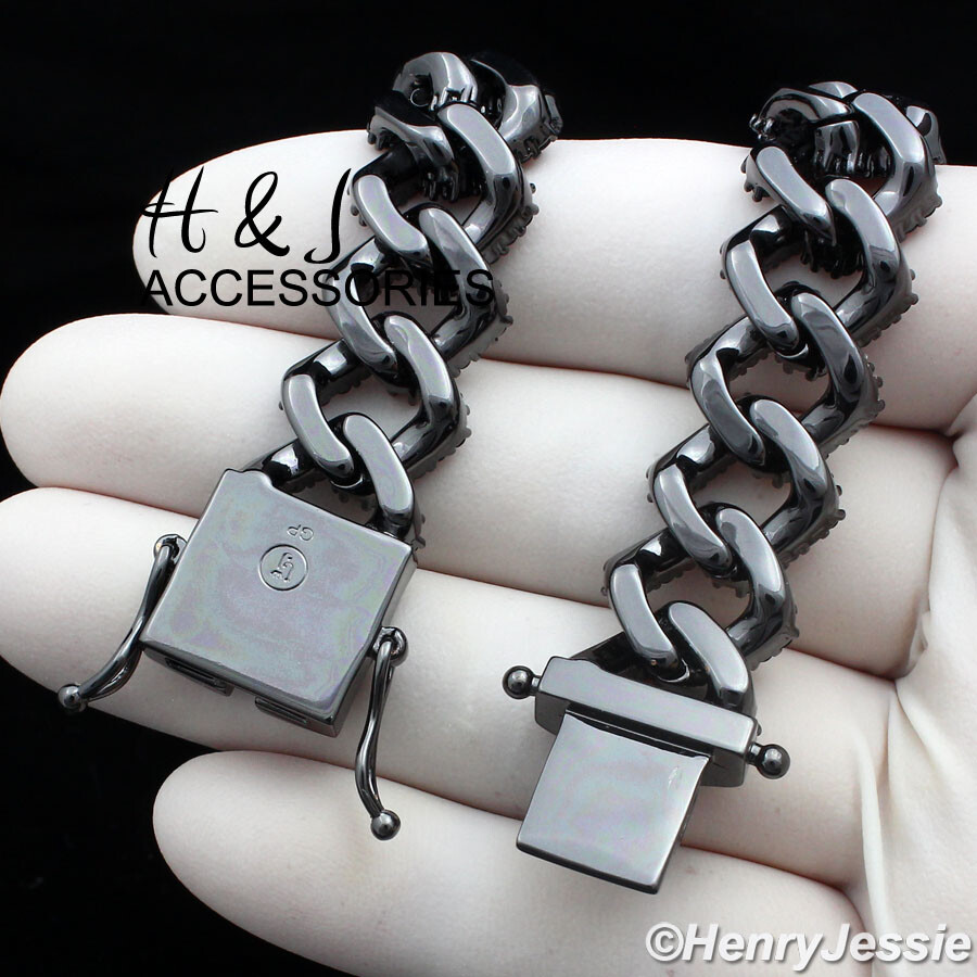 18-24″MEN 14K BLACK GOLD PLATED ICY BLING CZ 14MM MIAMI CUBAN CURB NECKLACE*BBN6