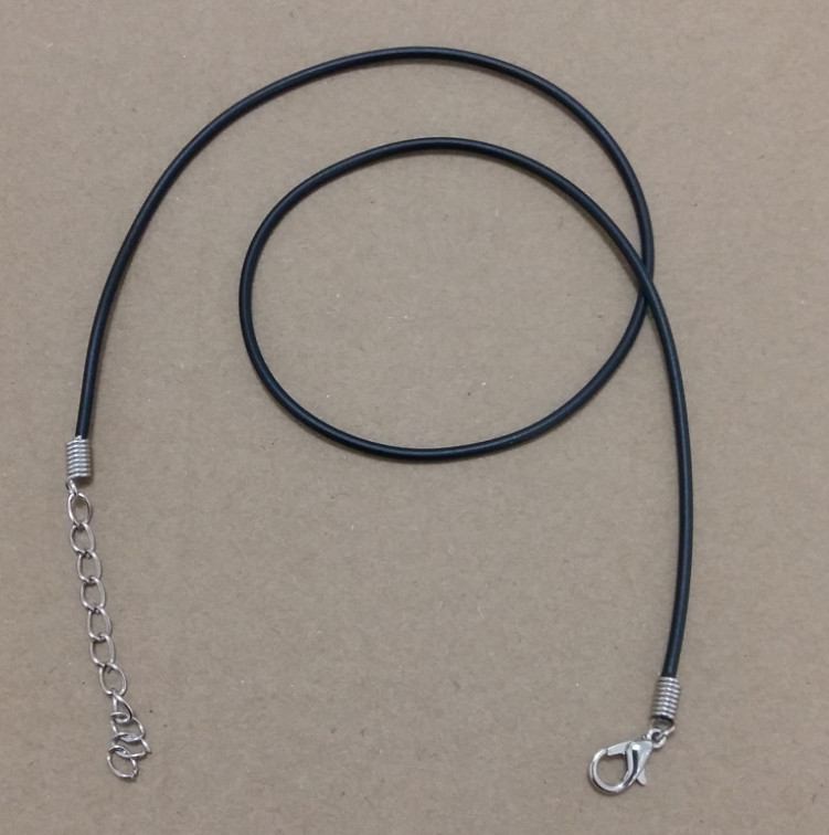 2mm Black Wax Leather Cord Rope Necklace 45+5cm (18+2″) Chain Lobster Clasp 2pcs