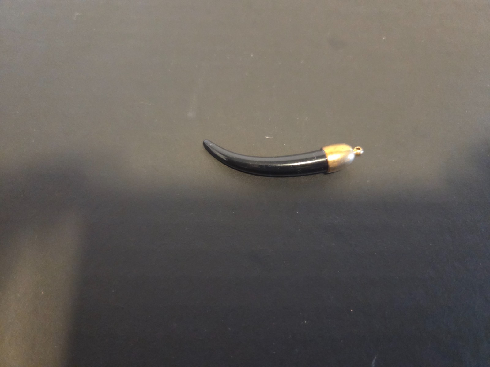 Black Horn Pendant Gold Tone Cap Curved Tusk Charm Minimalist Jewelry Accessory