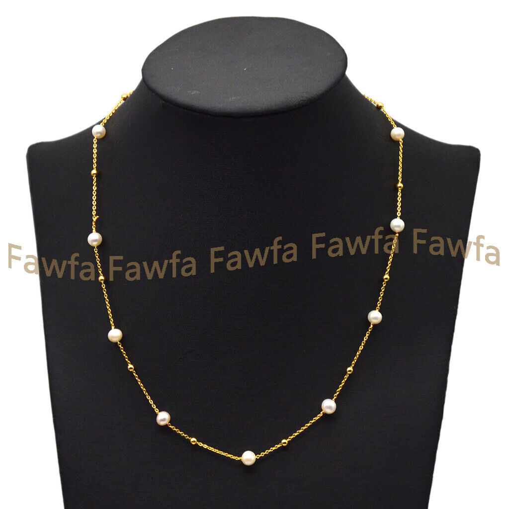 Natural White 6-7mm Freshwater Baroque Pearl Beads Chain Necklace 20/32”