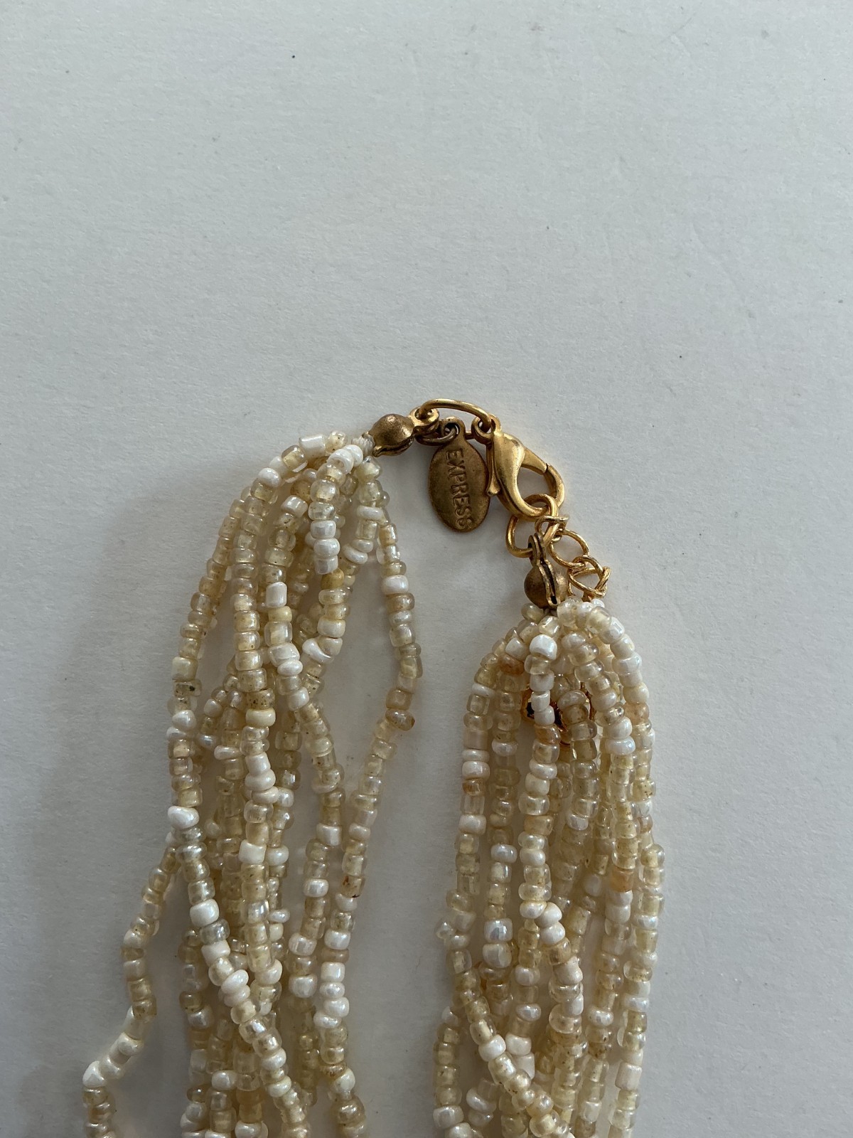BEAUTIFUL VTG SEED BEAD 8 STRAND EXPRESS MOTHER OF PEARL NECKLACE B7-47