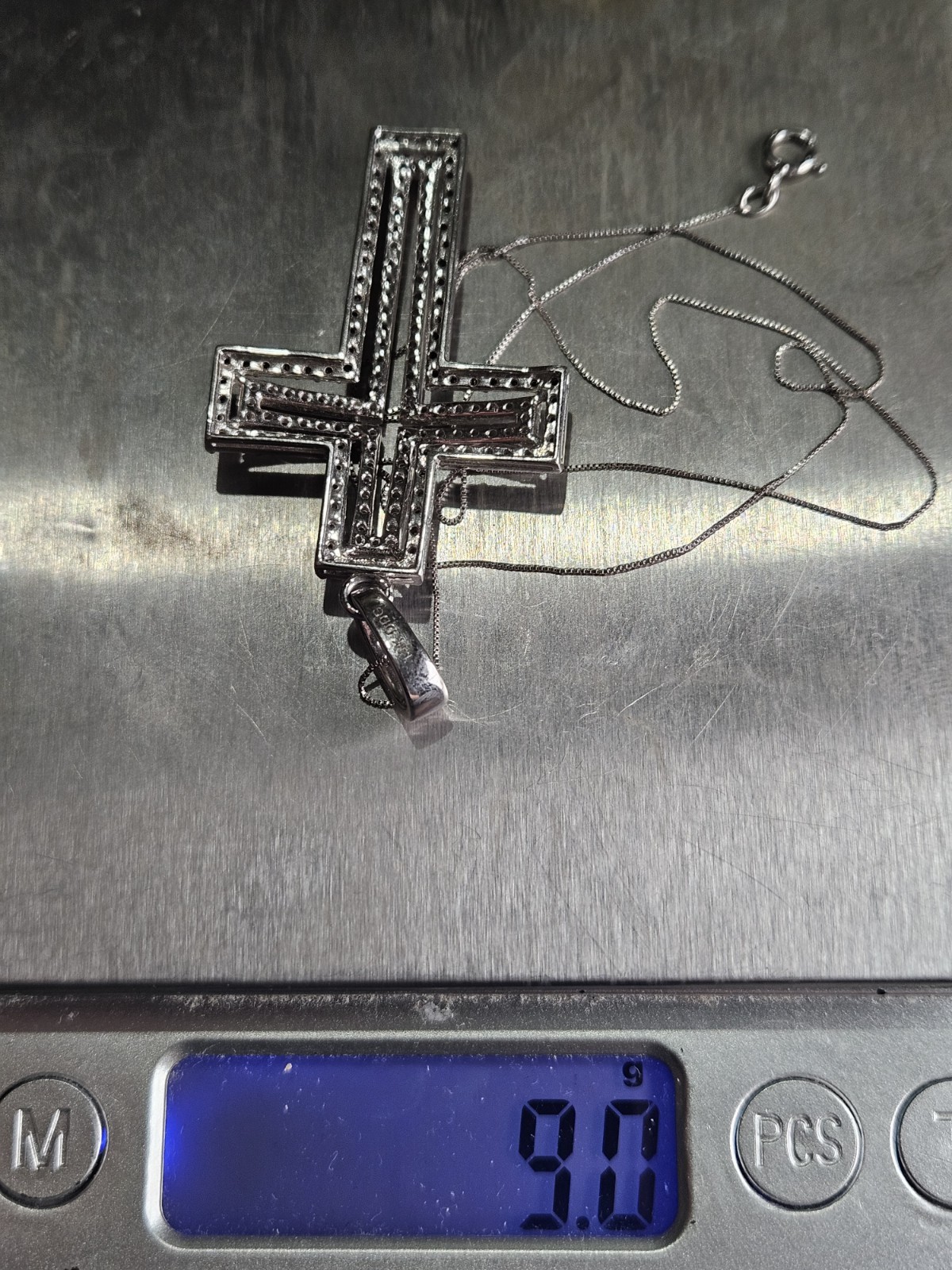 14k Gold Cross Necklace Black And White Natural Diamond Heavy 9 Gram 16.8″