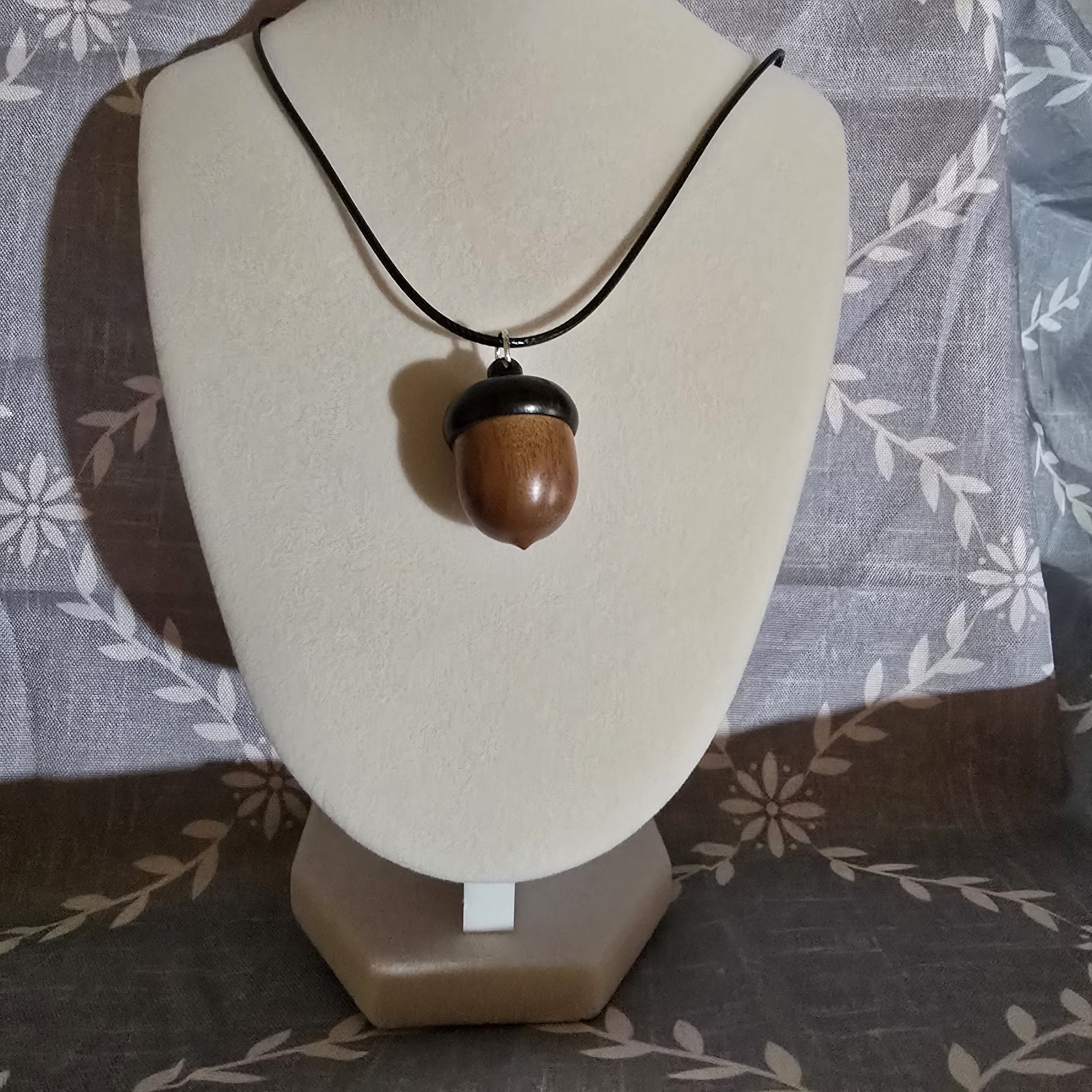 Wood Acorn Necklace, Hidden Keepsake, Brown/Black, Nature Theme