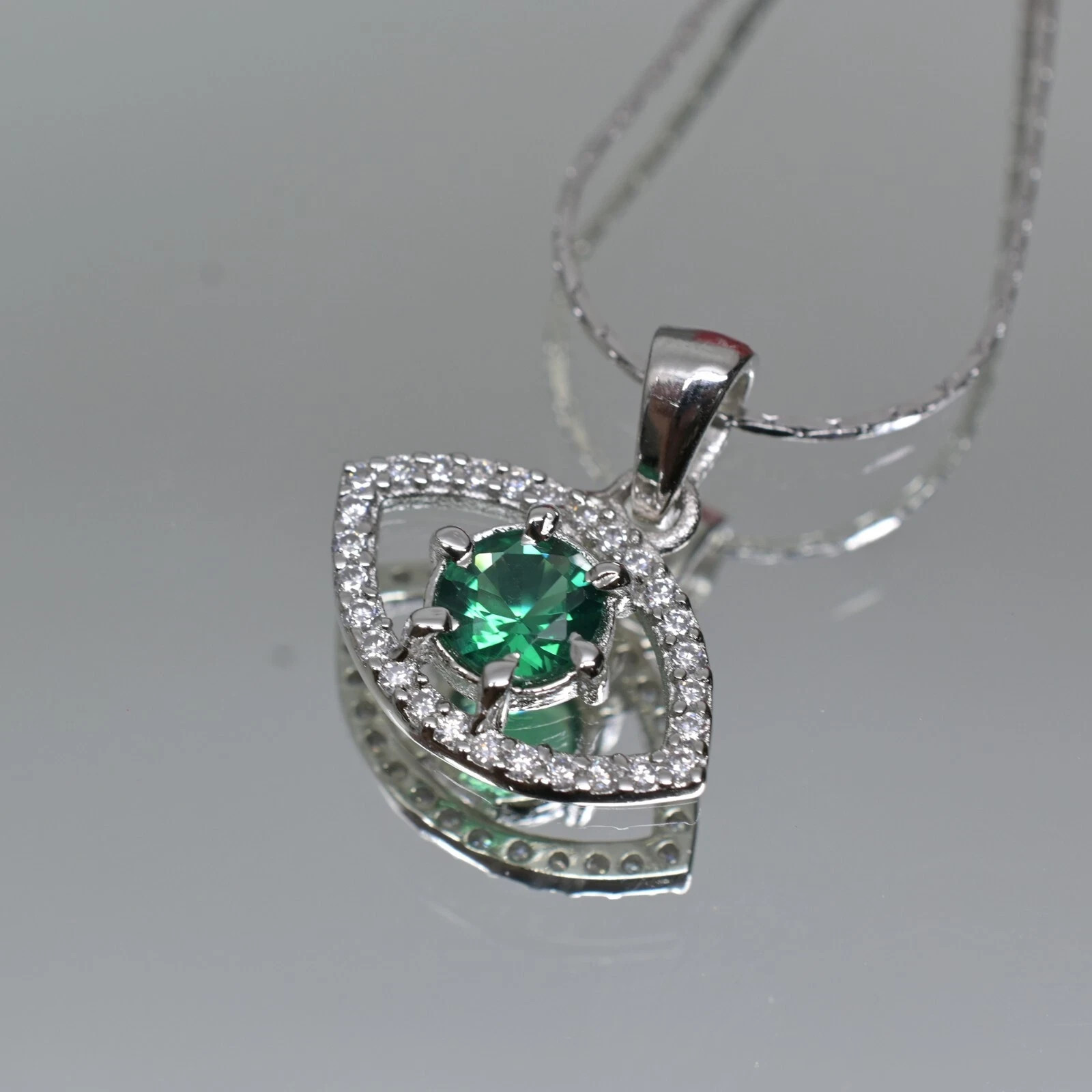 15 Ct Natural Tsavorite Garnet Evil Eye Halo Pendant-Certified Gems 925 Silver