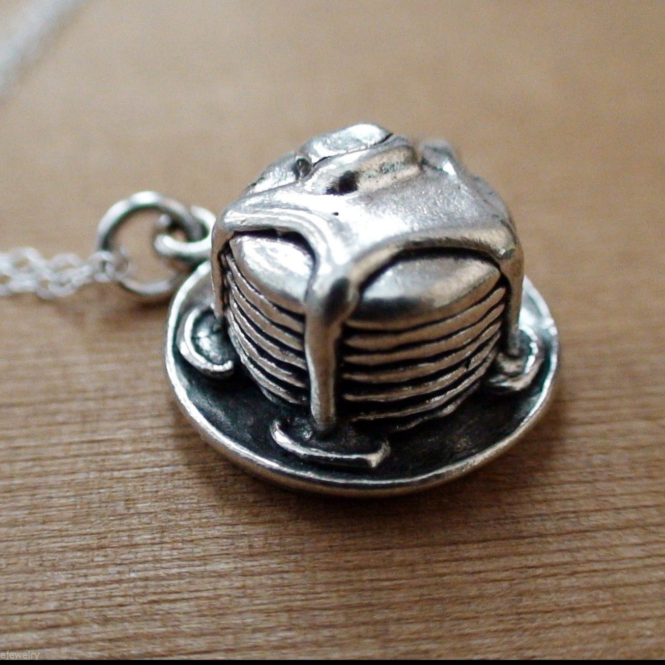 Stack of Pancakes Necklace – 925 Sterling Silver – 3D Charm Breakfast Food NEW