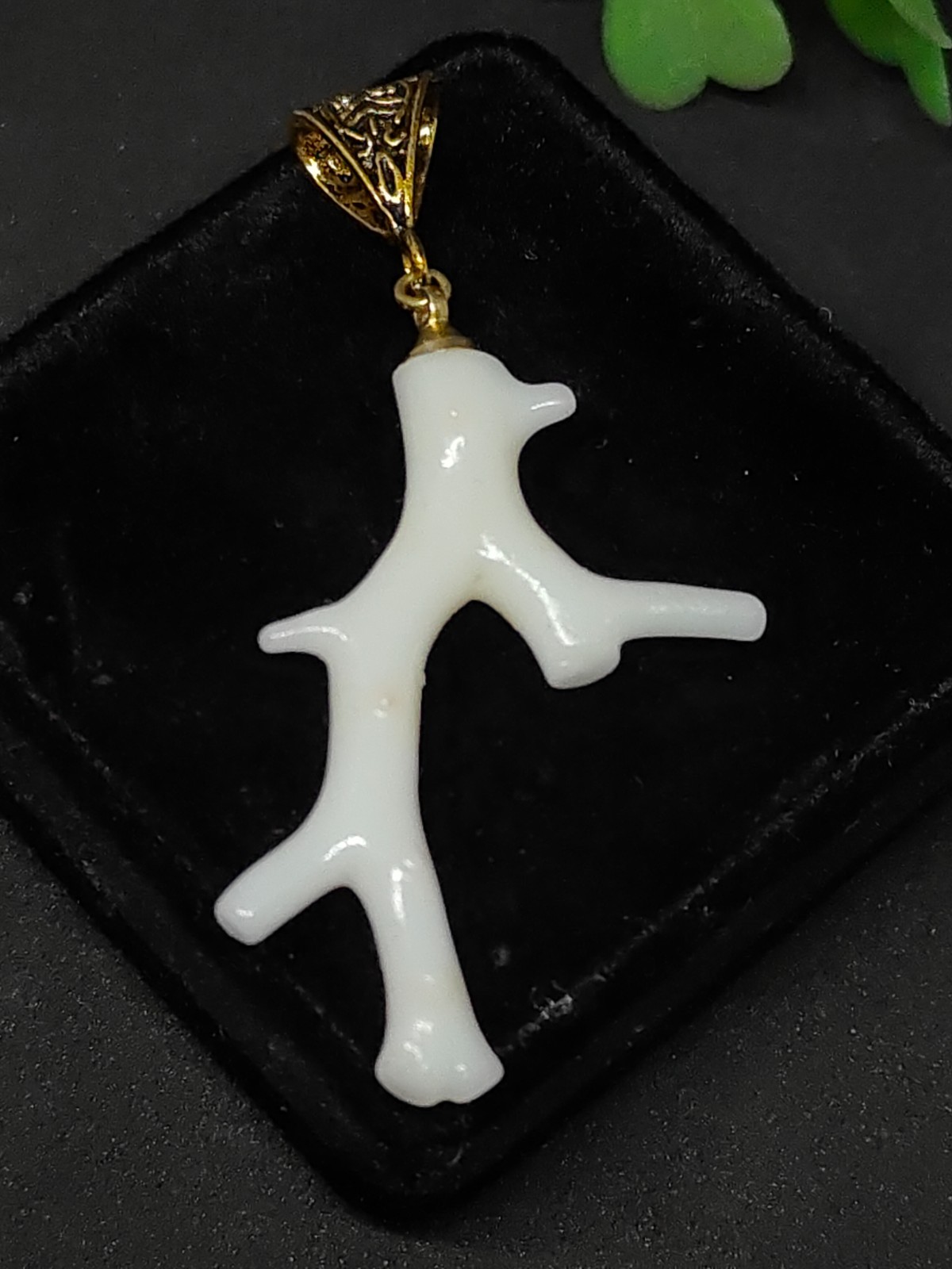 white coral branch pandant -Natural Stone Gold Brass Handmade Jewelry Making
