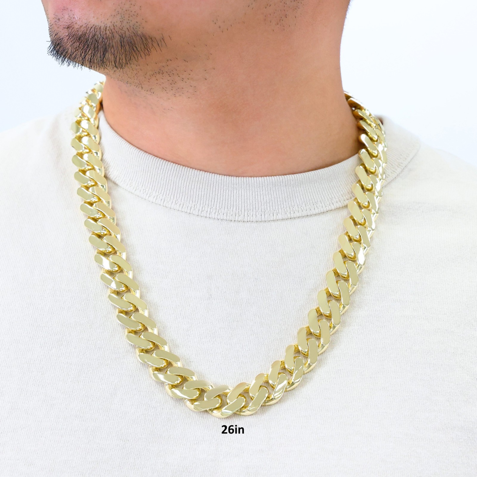 10K Yellow Gold Miami Cuban Royal Monaco Link Chain Necklace 5mm-20mm, 16″- 30″