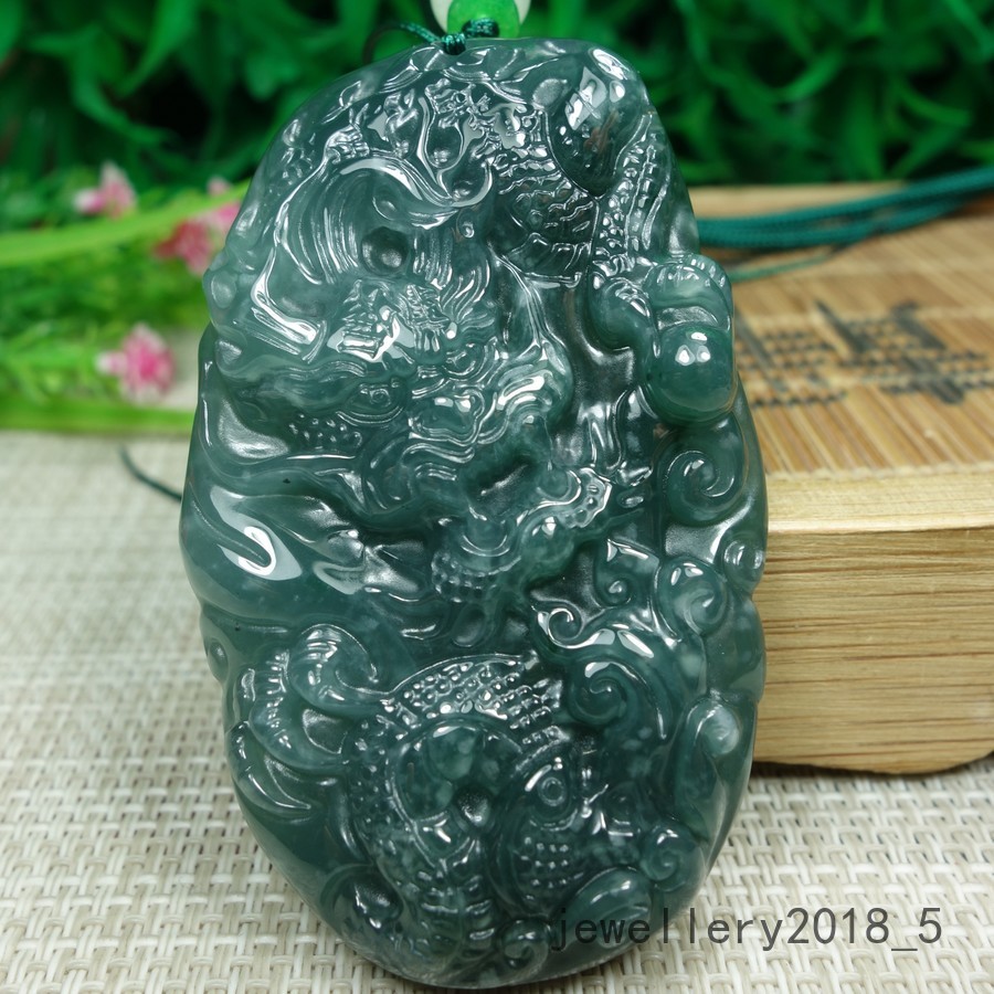 Certified Icy Green 100% Natural A jadeite Jade Pendant~Dragon 龙 生意兴隆