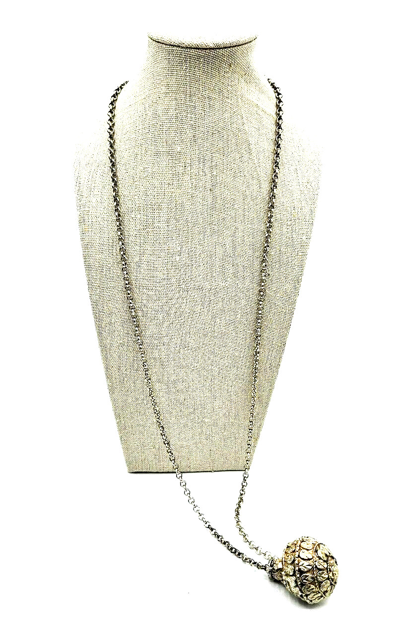 Rolo Chain Necklace Amulet Silver Toned Cremation Open Pendant Harmony Ball 30″
