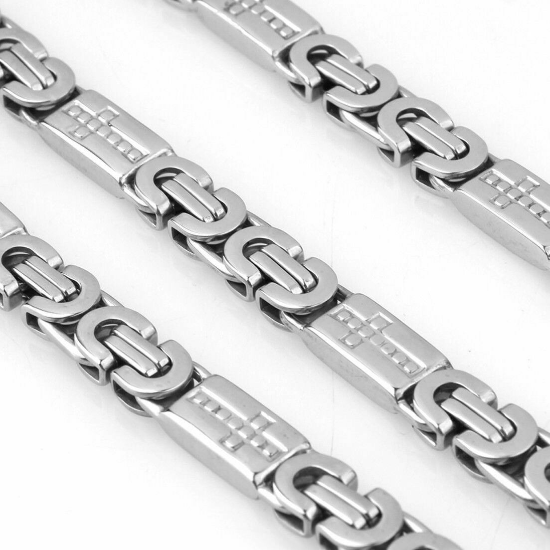 Men Women Silver Stainless Steel Byzantine Chain Necklace Bracelet Jewelry Set