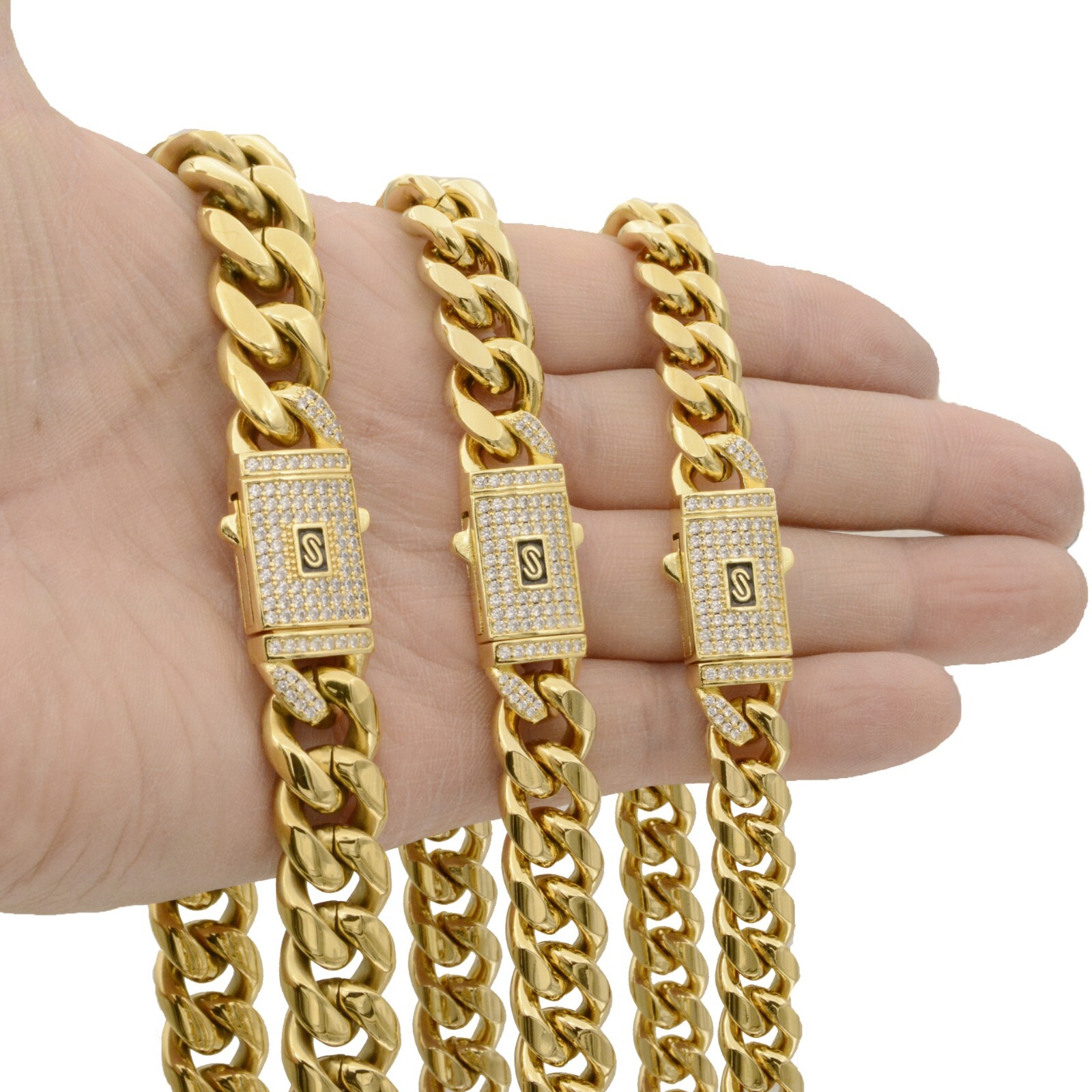 6-14MM Stainless Steel Gold Plated Miami Hip Hop Cuban Chain Or Bracelet F