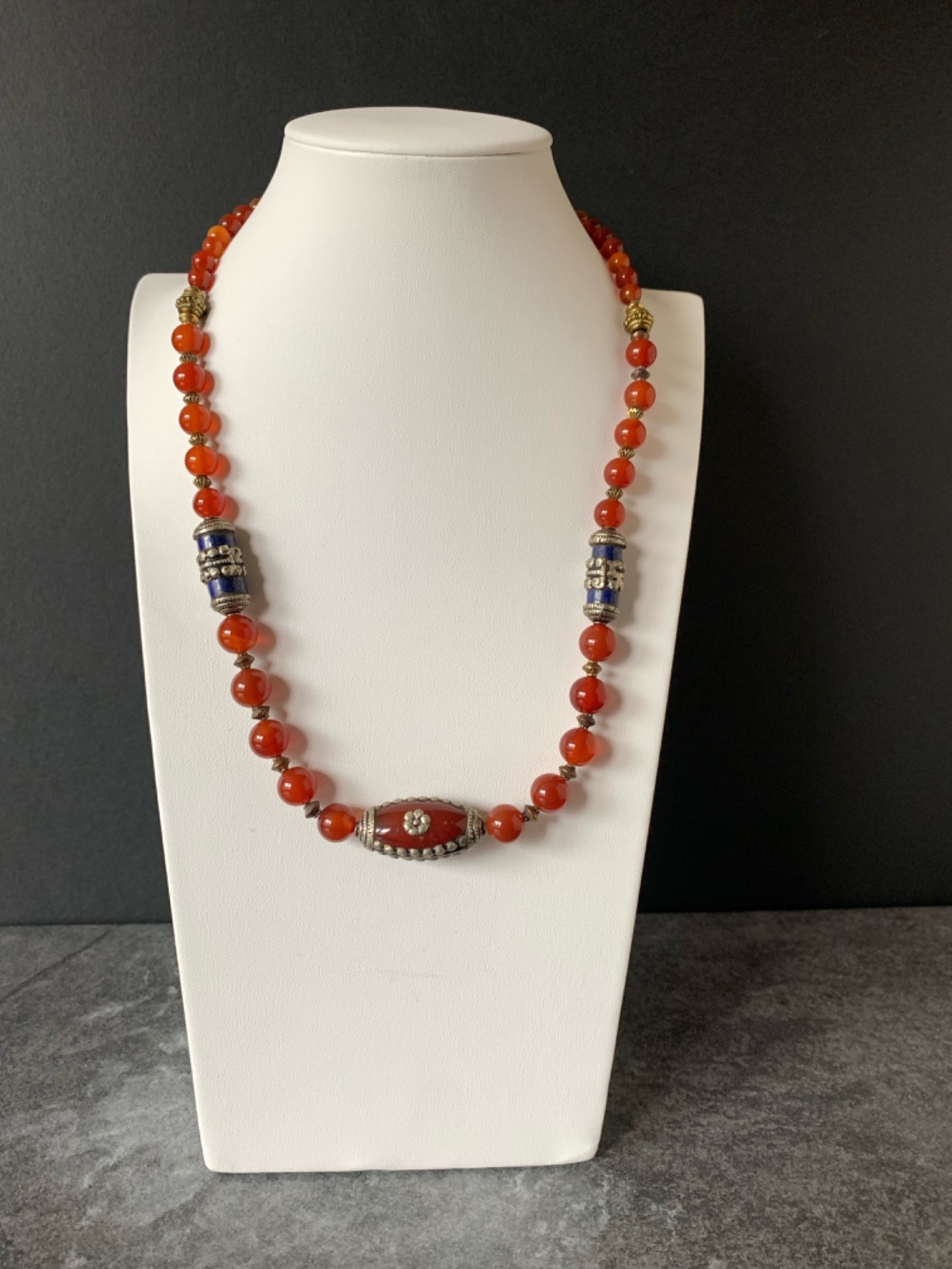 Carnelian in Tibetan Silver and Lapis Lazuli Tibetan Silver beads 21″ Necklace46