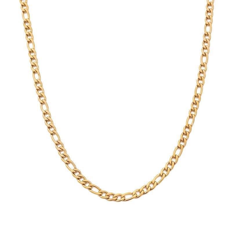 Gold Silver Titanium Steel Figaro Chain Blank Necklace DIY Base Chain Unisex