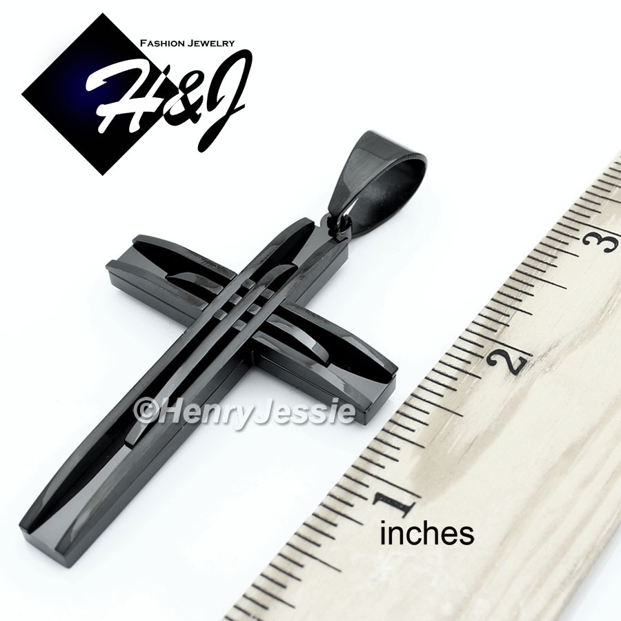 24″30″36″MEN Stainless Steel 11mm Black Plated Cuban Curb Chain Cross Pendant*A