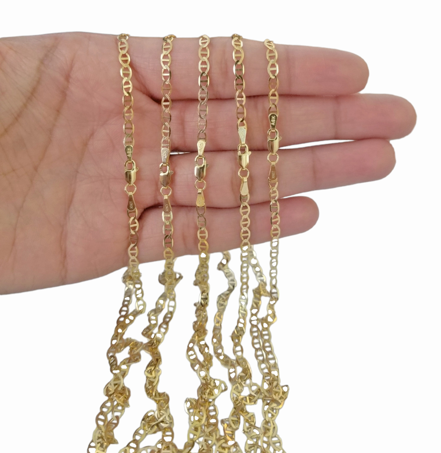 Real 10k Yellow Gold Mariner Anchor Link Chain 3mm Necklace 16 18 20 24 Inch
