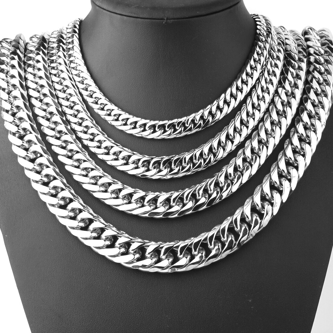 9-21mm Heavy Strong Men’s Stainless Steel Curb Cuban Link Chain Necklace