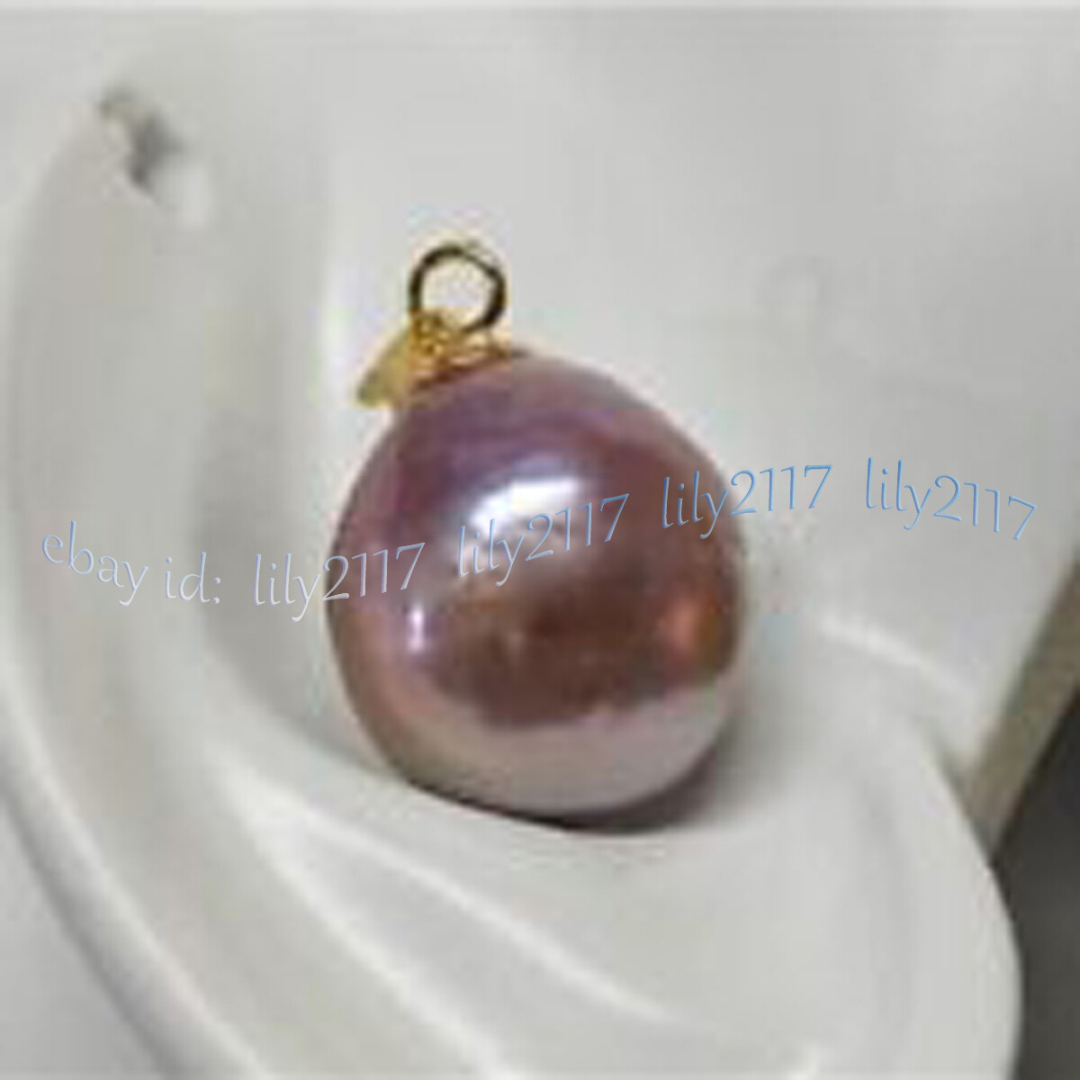 AAA Purple 13-14mm Natural South Sea Baroque Pearl Pendant 14K Yellow Gold