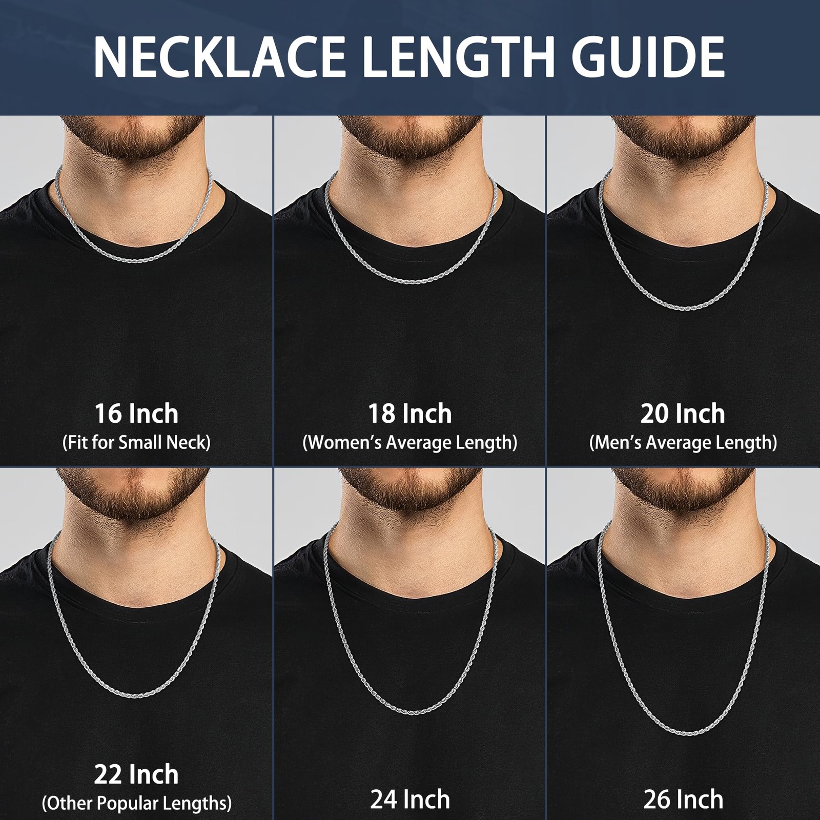 Silver Tone Chain for Men, 3mm Stainless Steel Rope Chains Silver Chain Neckl…
